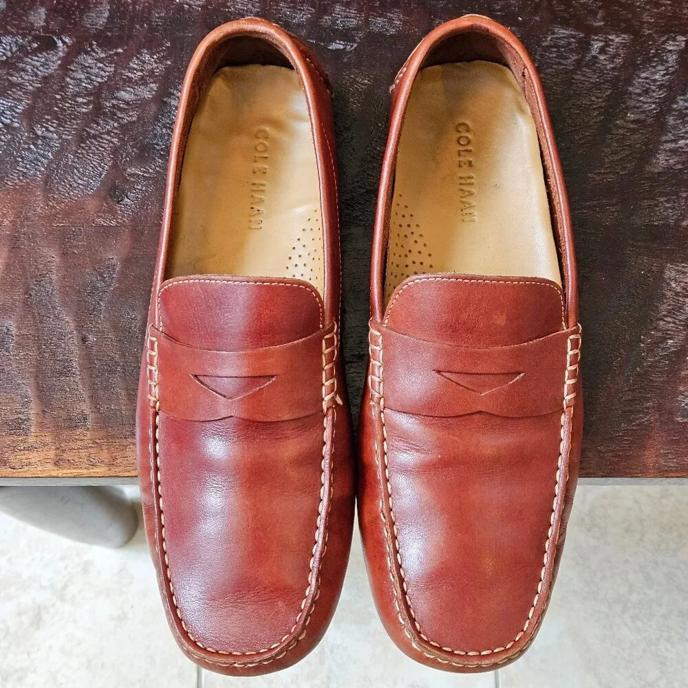 Cole Haan Men's Soft Leather Penny Loafers, Light Brown, Sz 9 - Picture 2 of 16